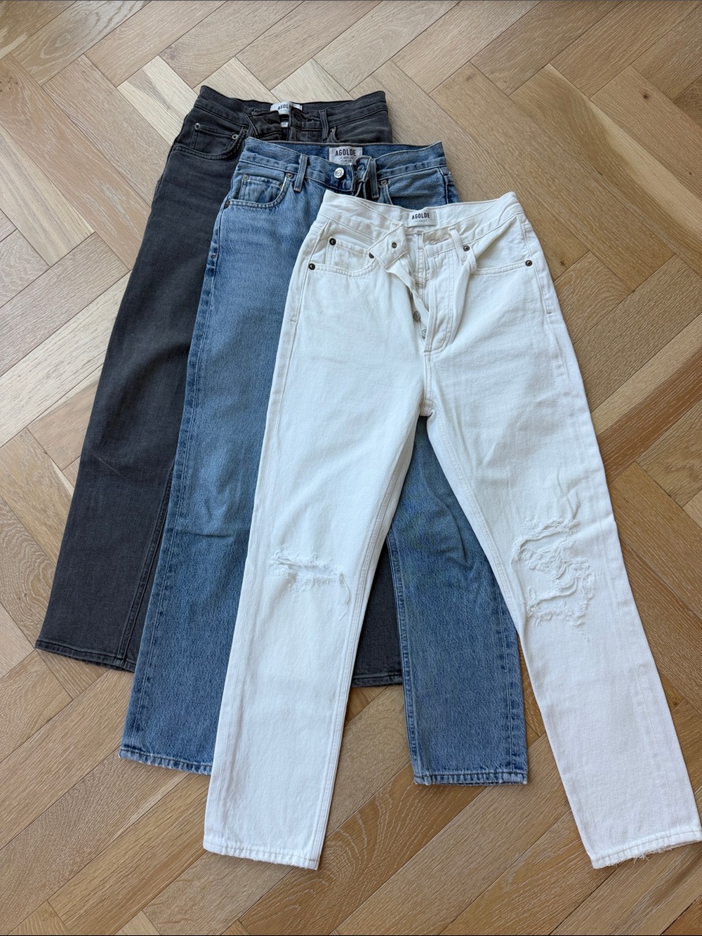 Agolde Riley Bundle White, light indigo and Black